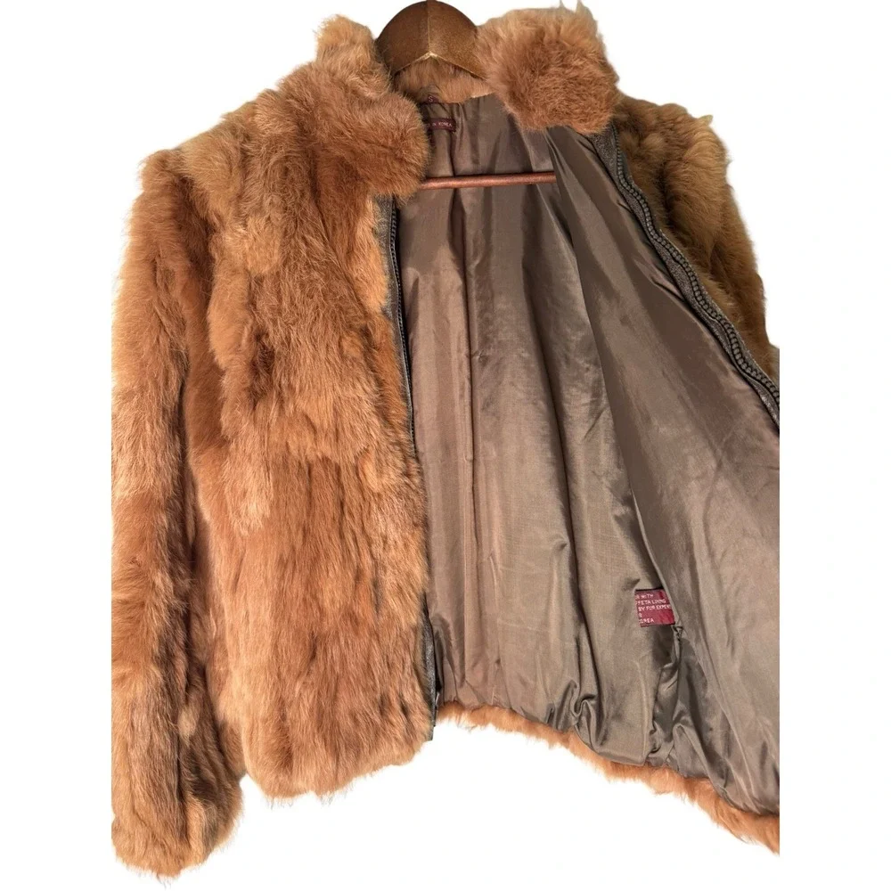 Vintage Genuine Rabbit Fur Coat Jacket Small Made In Korea Variegated RN66109